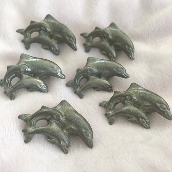 Anne at Home set of 6 dolphin family cabinet drawer knobs pulls natural pewter - Picture 1 of 5